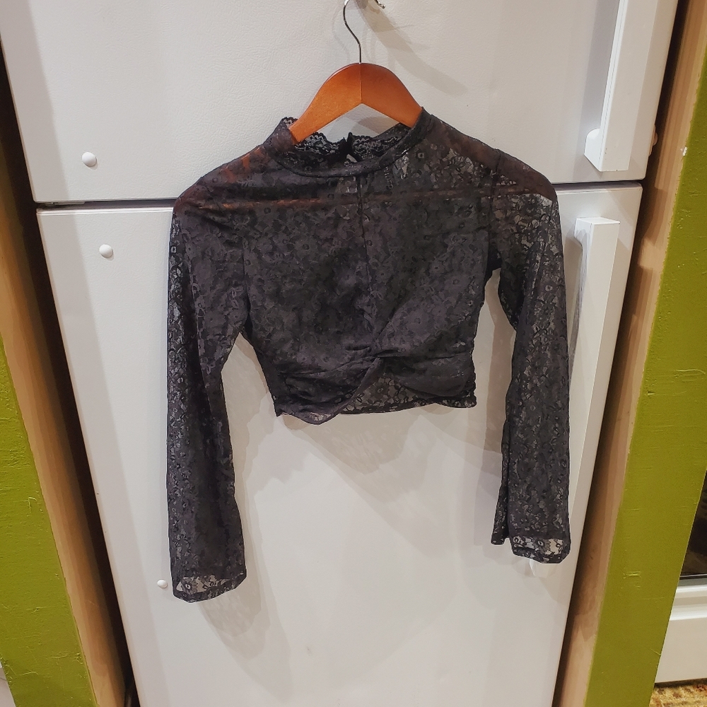 Divided Black Sheer Lace Blouse